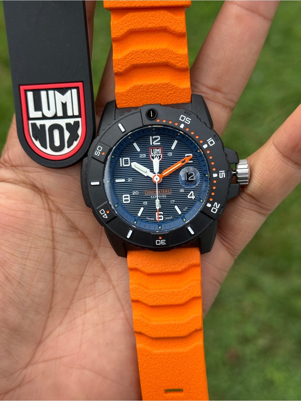 Luminox Navy Blue Dial Orange Strap Tactical mens Watch - Picture 10 of 13